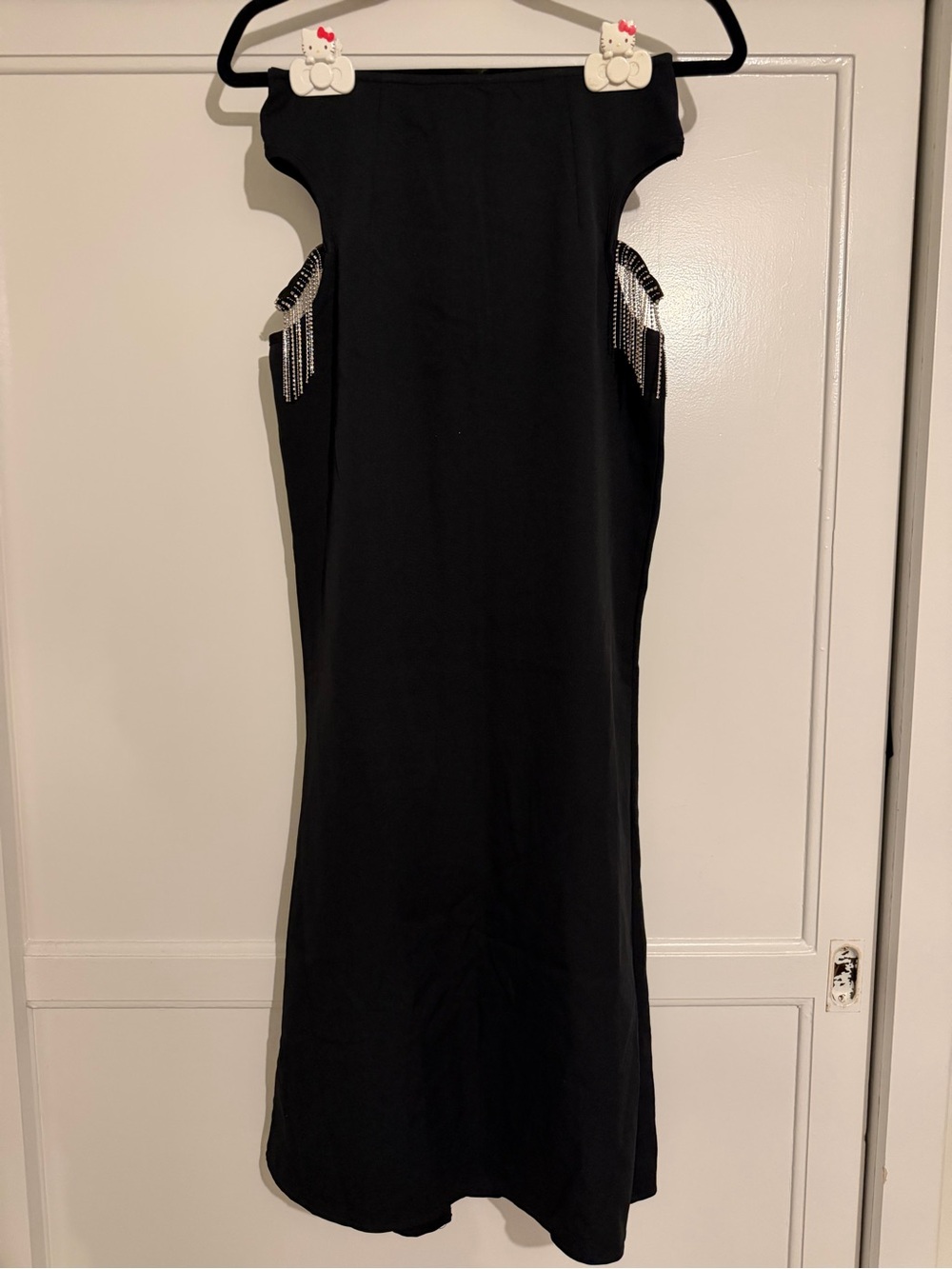 Black Maxi Skirt with Rhinestone Fringe
